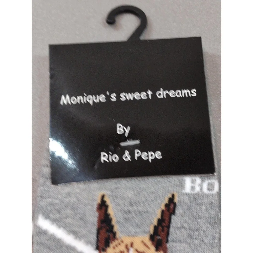 Monique's Sweet Dreams Rio & Pepe Boxer Dog Socks Grey Crew Size 9-11 Novelty